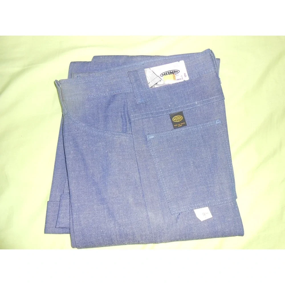 70's Vintage MANN Pants Boy/Girl 16 Regular Cuff Hippy Denim Blue‎ Jeans Pants!